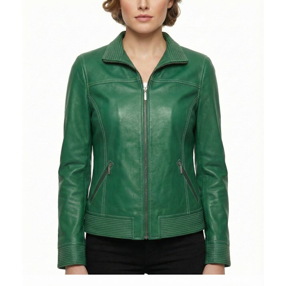 Bradley Bayou Genuine Leather Jacket Green  Zip Moto Style XS NWT